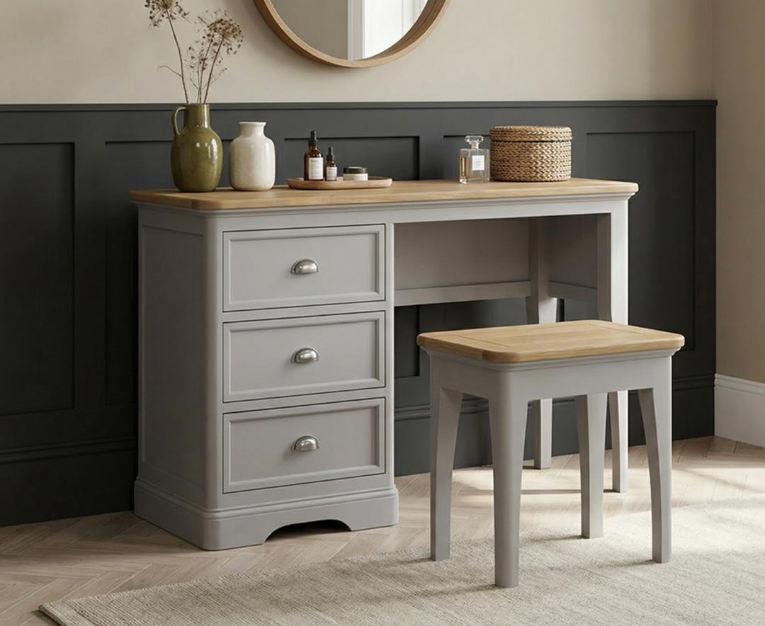 grey stool for dressing table Felton Oak and Light Painted makeup dressing table chair